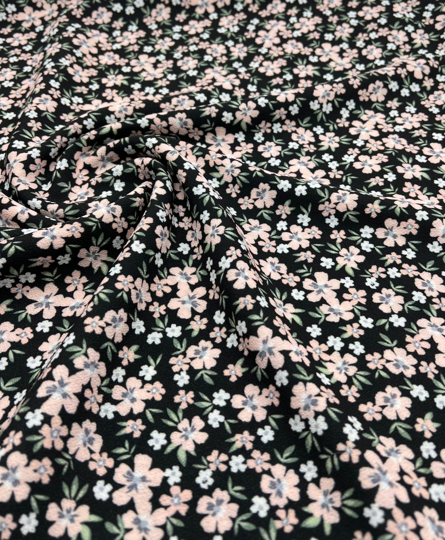 Ditsy Nude Green Floral Print Lightweight Bubble Crepe Fabric - T9 Fabrics